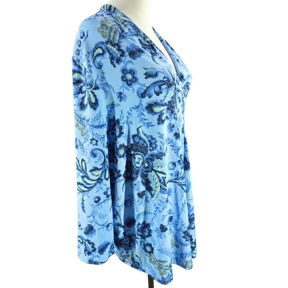 JM Collection Floral Paisley V-Neck Flowy Top Womens 3X Blue Coastal Tunic Boho - Picture 3 of 8